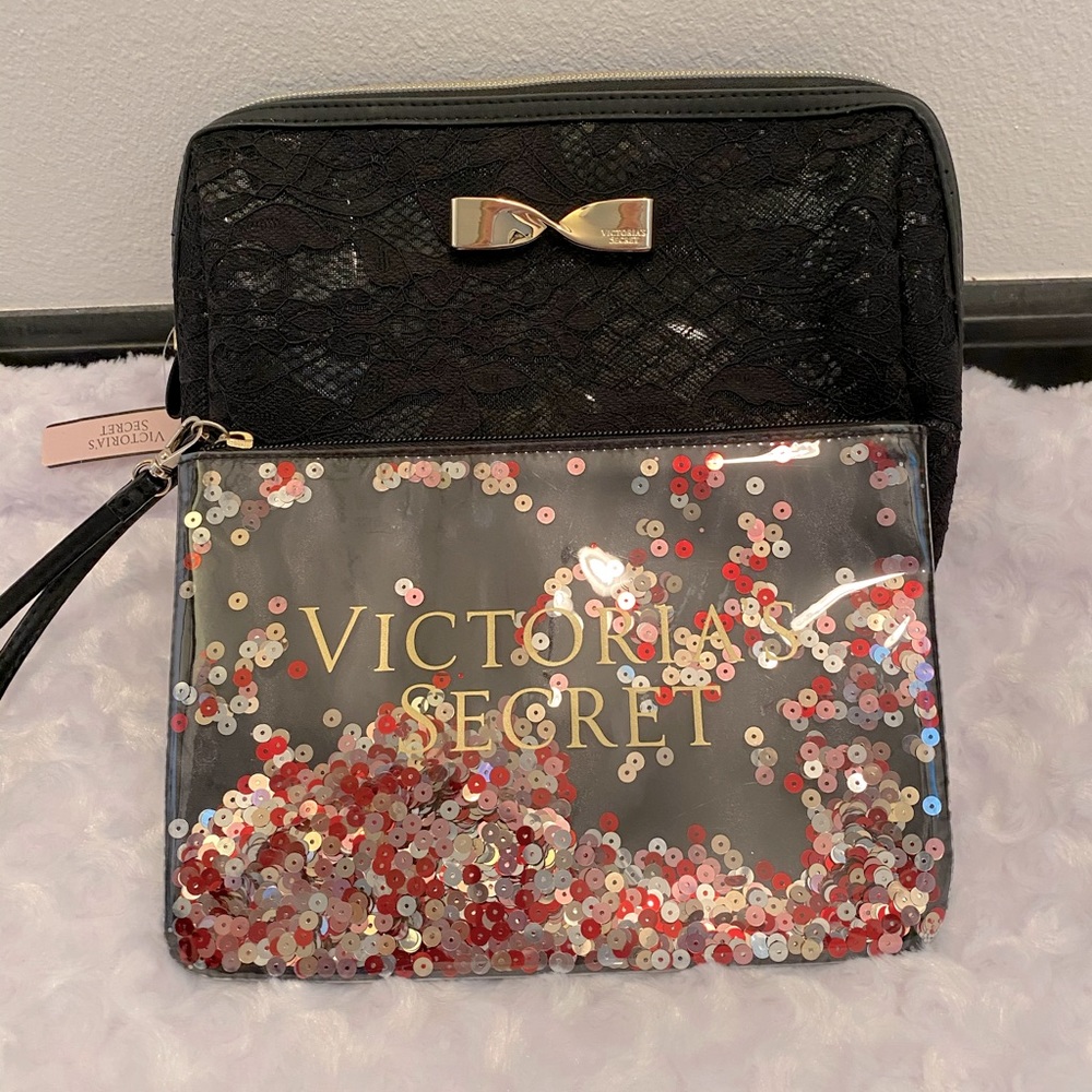 Victoria’s Secret - Two Black Cosmetic Bags/Wristlets - NWT & EUC
